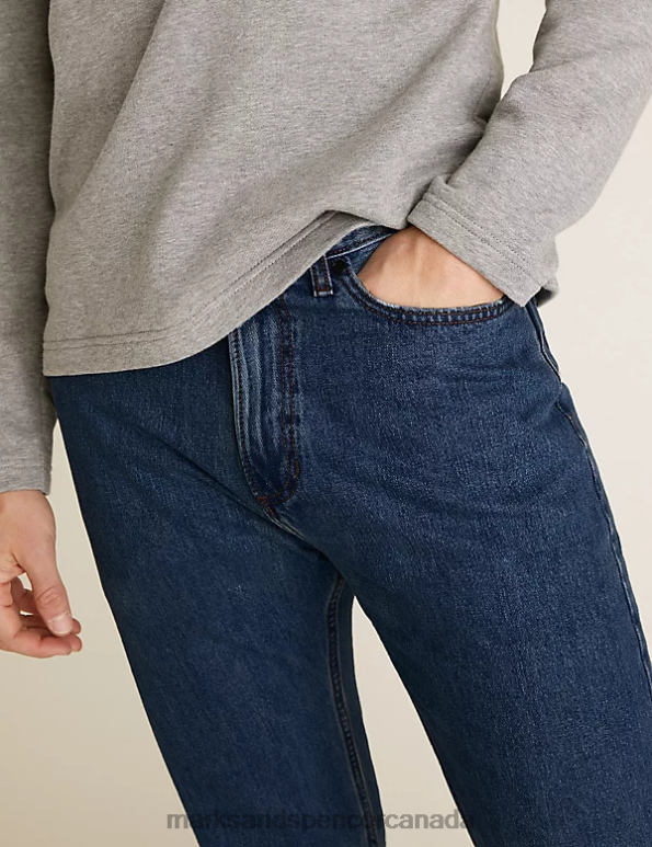 Men Medium Blue Clothing Marks & Spencer Straight Fit Pure Cotton Jeans 20VTD5011 - Marks and Spencer outlet
