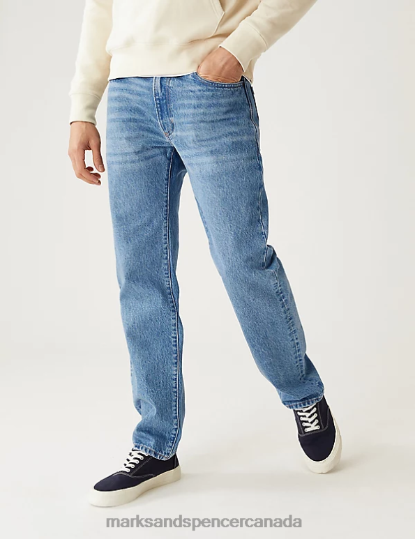 Marks and Spencer near me - Men Medium Blue Clothing Marks & Spencer Straight Fit Rigid Vintage Wash Jeans 20VTD5618