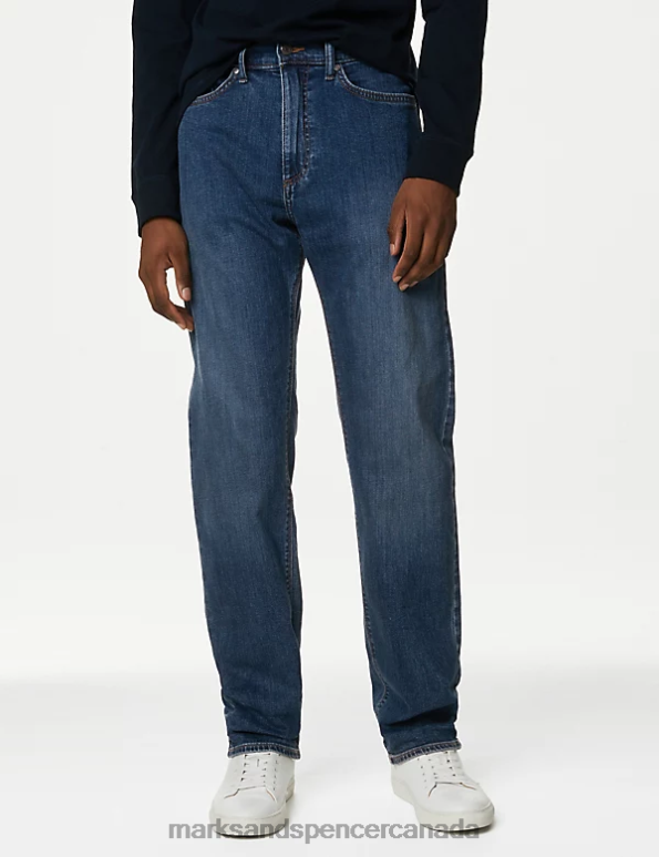 Marks and Spencer Canada - Men Medium Blue Clothing Marks & Spencer Straight Fit Stretch Jeans 20VTD6261