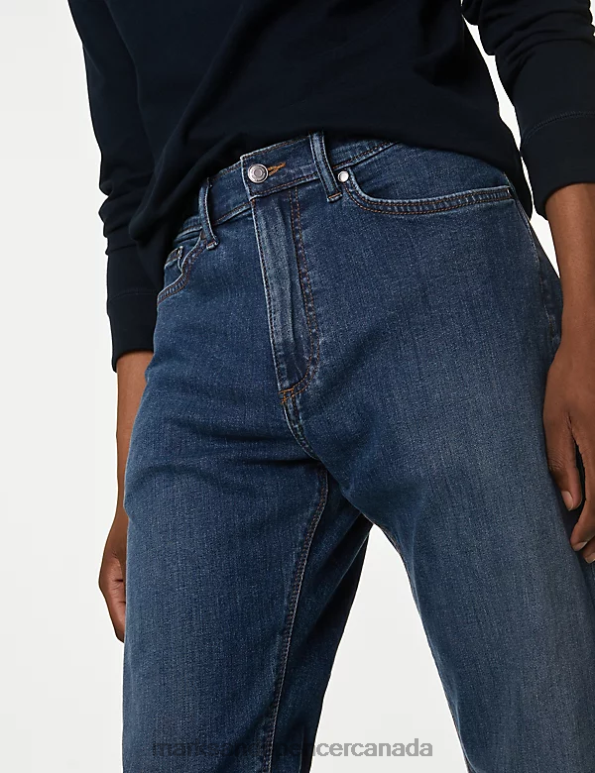 Marks and Spencer Canada - Men Medium Blue Clothing Marks & Spencer Straight Fit Stretch Jeans 20VTD6261