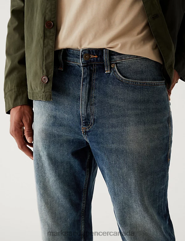 Marks and Spencer near me - Men Medium Blue Clothing Marks & Spencer Tapered Fit Vintage Wash Stretch Jeans 20VTD5355