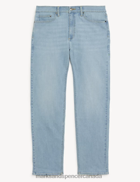 Men Powder Blue Clothing Marks & Spencer Straight Fit Stretch Jeans 20VTD6266 - Marks and Spencer outlet