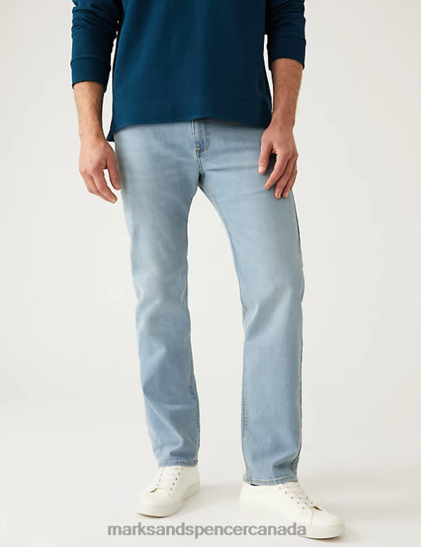 Men Powder Blue Clothing Marks & Spencer Straight Fit Stretch Jeans 20VTD6266 - Marks and Spencer outlet