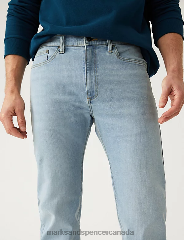 Men Powder Blue Clothing Marks & Spencer Straight Fit Stretch Jeans 20VTD6266 - Marks and Spencer outlet