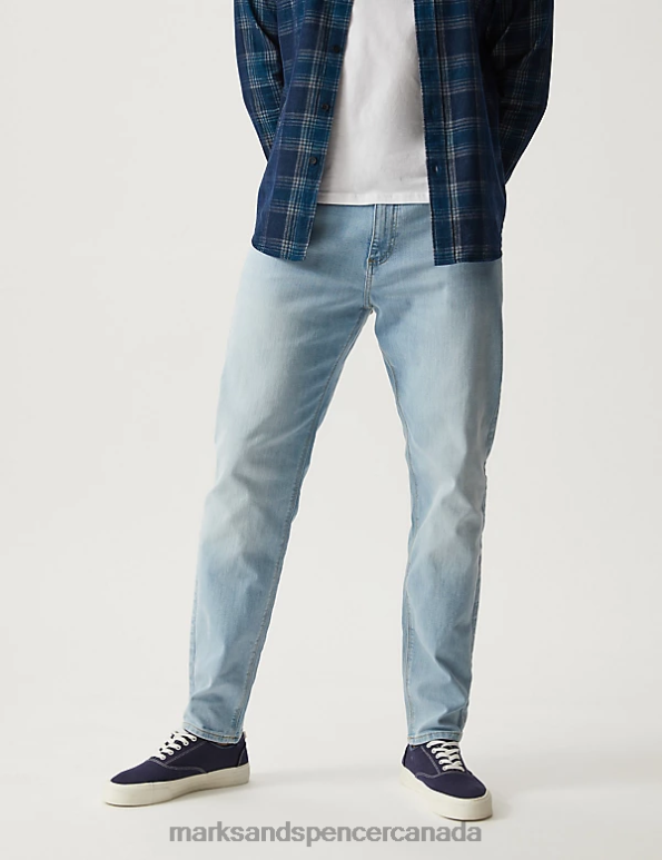 Marks and Spencer sale - Men Powder Blue Clothing Marks & Spencer Tapered Fit Stretch Jeans 20VTD7027