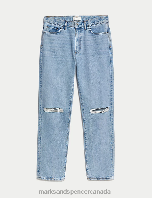 Men Soft Blue Clothing Marks & Spencer Straight Fit Pure Cotton Ripped Jeans 20VTD4947 - Marks and Spencer Canada locations
