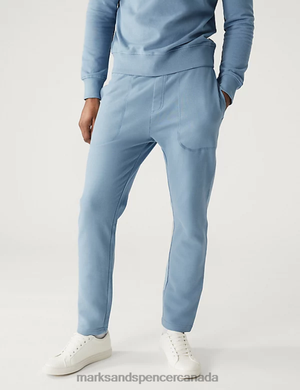 Men Light Airforce Clothing Marks & Spencer Drawstring Pure Cotton Straight Leg Joggers 20VTD6721 - Marks and Spencer outlet