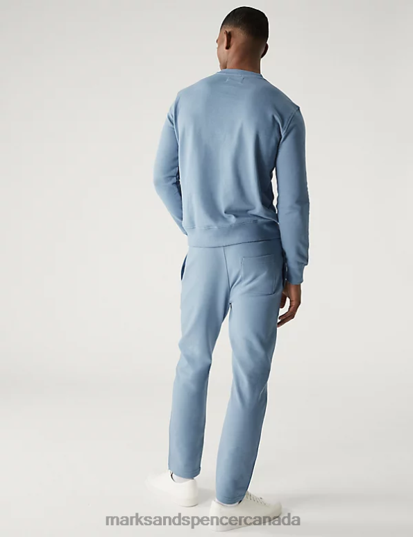 Men Light Airforce Clothing Marks & Spencer Drawstring Pure Cotton Straight Leg Joggers 20VTD6721 - Marks and Spencer outlet