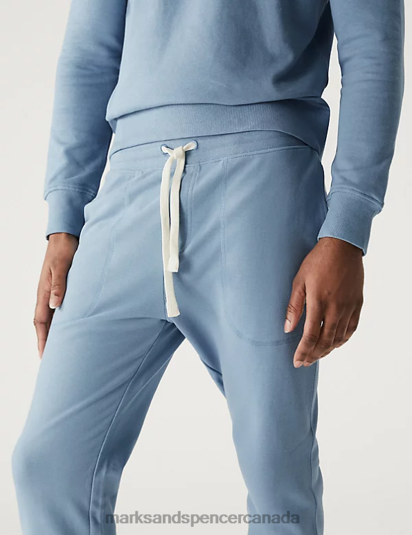 Men Light Airforce Clothing Marks & Spencer Drawstring Pure Cotton Straight Leg Joggers 20VTD6721 - Marks and Spencer outlet