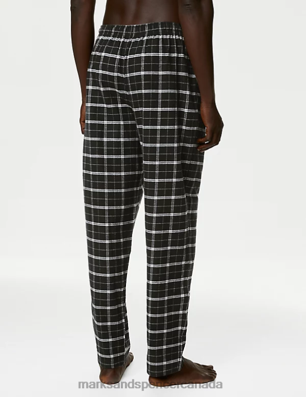 Marks and Spencer sale - Men Black Mix Clothing Marks & Spencer 2pk Brushed Cotton Checked Pyjama Bottoms 20VTD4815