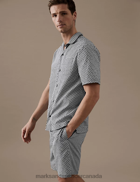 Men Black Mix Clothing Marks & Spencer Cotton Rich A Print Pyjama Top 20VTD6766 - Marks and Spencer online