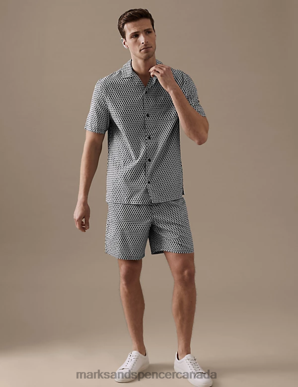 Men Black Mix Clothing Marks & Spencer Cotton Rich A Print Pyjama Top 20VTD6766 - Marks and Spencer online