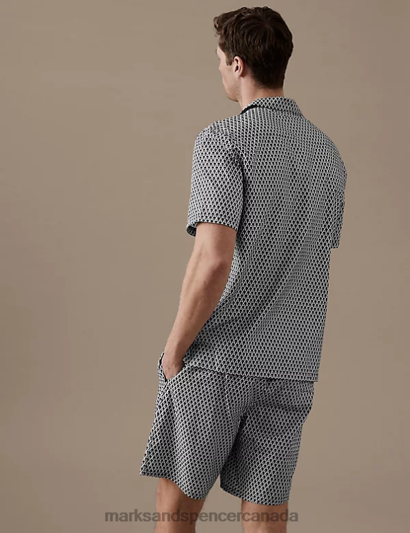 Men Black Mix Clothing Marks & Spencer Cotton Rich A Print Pyjama Top 20VTD6766 - Marks and Spencer online