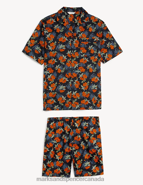 Marks and Spencer Canada - Men Black Mix Clothing Marks & Spencer Pure Cotton Floral Print Pyjama Set 20VTD6083