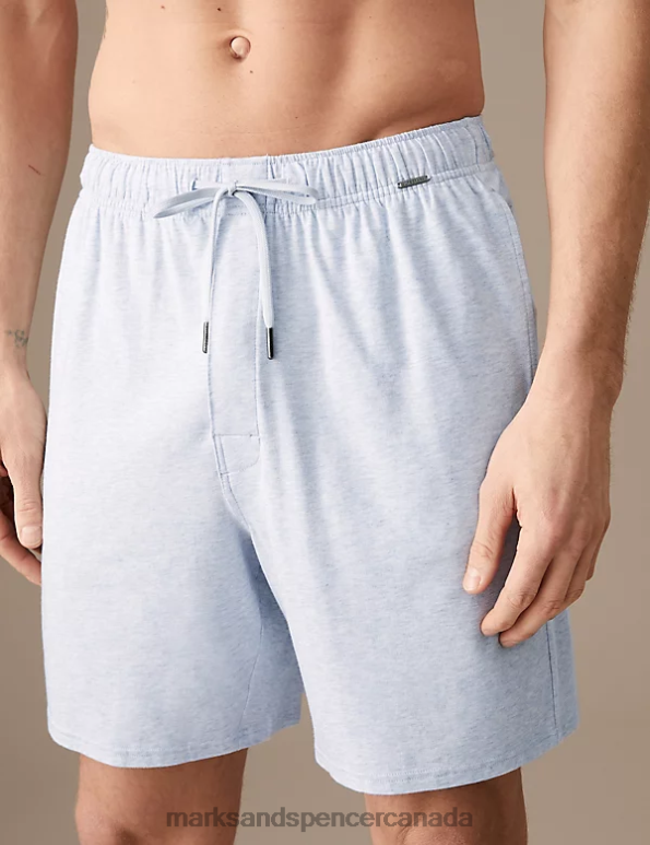 Men Blue Marl Clothing Marks & Spencer Cotton Blend Pyjama Shorts 20VTD6981 - Marks and Spencer outlet