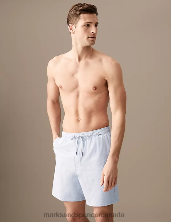 Men Blue Marl Clothing Marks & Spencer Cotton Blend Pyjama Shorts 20VTD6981 - Marks and Spencer outlet