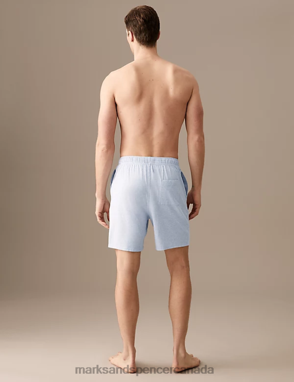Men Blue Marl Clothing Marks & Spencer Cotton Blend Pyjama Shorts 20VTD6981 - Marks and Spencer outlet