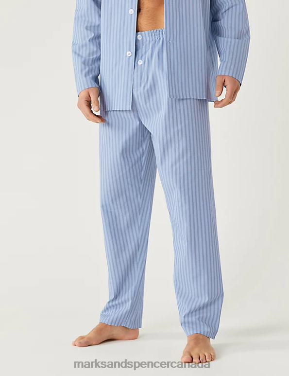 Men Blue Mix Clothing Marks & Spencer Cotton Blend Bengal Stripe Pyjama Set 20VTD5758 - Marks and Spencer outlet