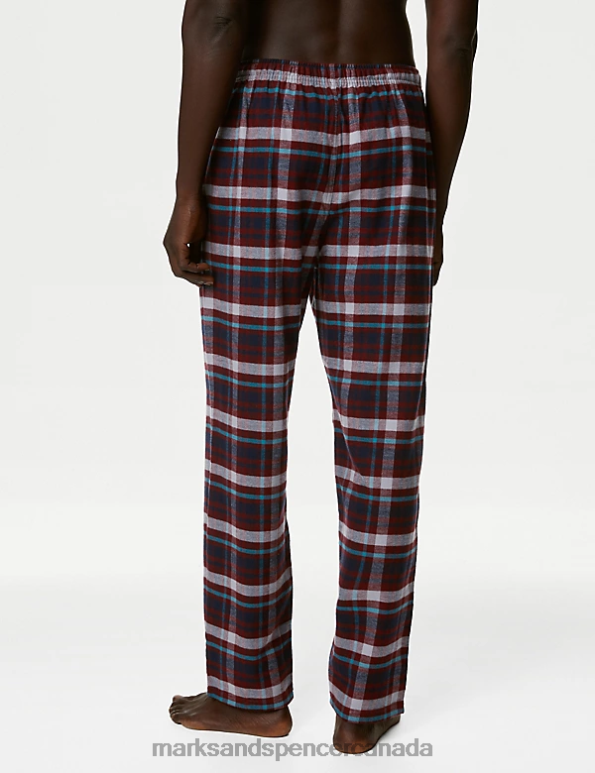 Men Burgundy Mix Clothing Marks & Spencer 2pk Brushed Cotton Checked Pyjama Bottoms 20VTD4853 - Marks and Spencer Canada locations