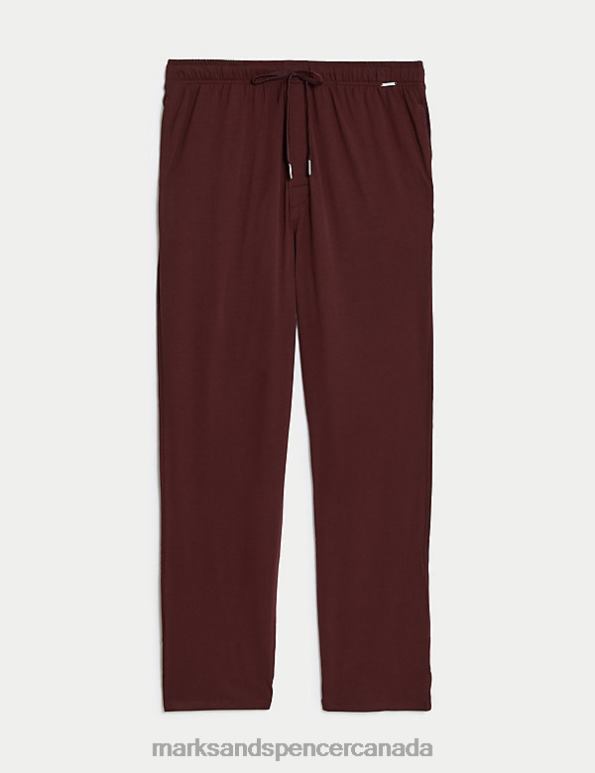 Men Dark Claret Clothing Marks & Spencer Supima Cotton Blend Supersoft Pyjama Bottoms 20VTD7307 - Marks and Spencer online