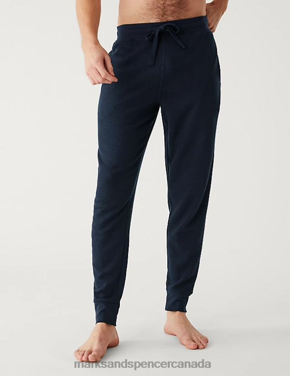 Marks and Spencer near me - Men Dark Navy Clothing Marks & Spencer Cotton Supersoft Waffle Loungewear Bottoms 20VTD6636