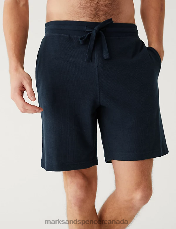 Marks and Spencer near me - Men Dark Navy Clothing Marks & Spencer Cotton Supersoft Waffle Loungewear Shorts 20VTD6549