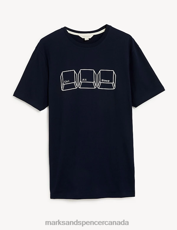 Men Dark Navy Clothing Marks & Spencer Pure Cotton Computer Graphic Loungewear Top 20VTD6808 - Marks and Spencer outlet