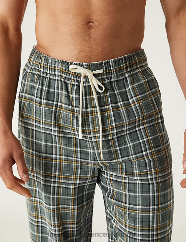 Marks and Spencer near me - Men Green Mix Clothing Marks & Spencer Pure Cotton Checked Loungewear Bottoms 20VTD5251