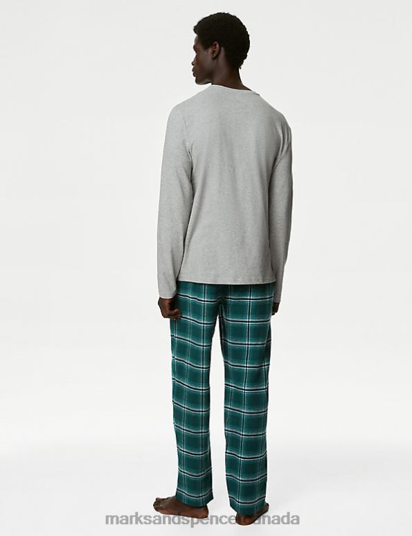 Men Grey Mix Clothing Marks & Spencer Brushed Cotton Checked Pyjama Set 20VTD4955 - Marks and Spencer Canada locations