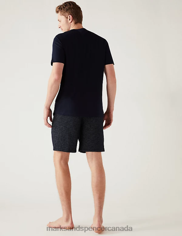 Marks and Spencer sale - Men Indigo Mix Clothing Marks & Spencer Cotton Blend Space Dye Loungewear Shorts 20VTD5925