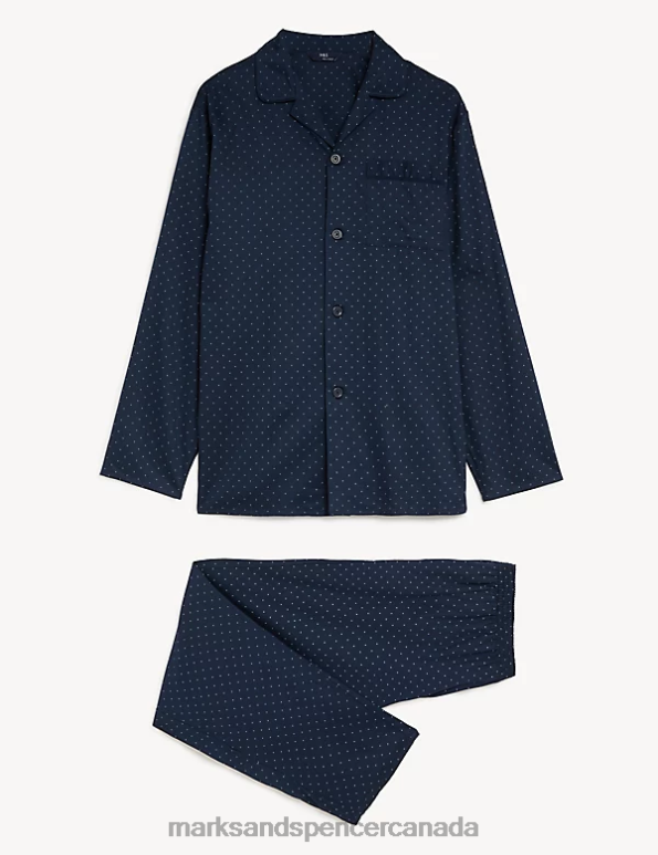 Marks and Spencer near me - Men Navy Clothing Marks & Spencer Pure Cotton Polka Dot Pyjama Set 20VTD7134