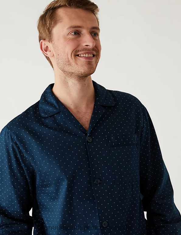 Marks and Spencer near me - Men Navy Clothing Marks & Spencer Pure Cotton Polka Dot Pyjama Set 20VTD7134