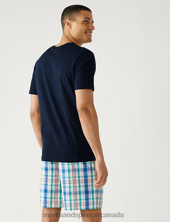 Marks and Spencer sale - Men Navy Mix Clothing Marks & Spencer Pure Cotton Big Bear Graphic Pyjama Set 20VTD5663