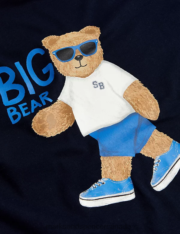 Marks and Spencer sale - Men Navy Mix Clothing Marks & Spencer Pure Cotton Big Bear Graphic Pyjama Set 20VTD5663
