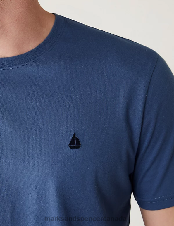 Men Navy Mix Clothing Marks & Spencer Pure Cotton Boat Print Pyjama Set 20VTD5686 - Marks and Spencer Canada locations