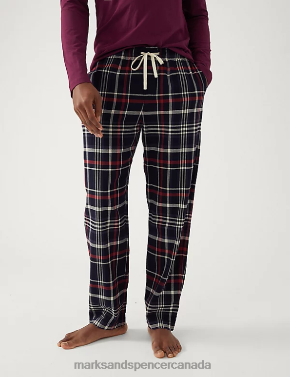 Men Navy Mix Clothing Marks & Spencer Pure Cotton Checked Loungewear Bottoms 20VTD5685 - Marks and Spencer online