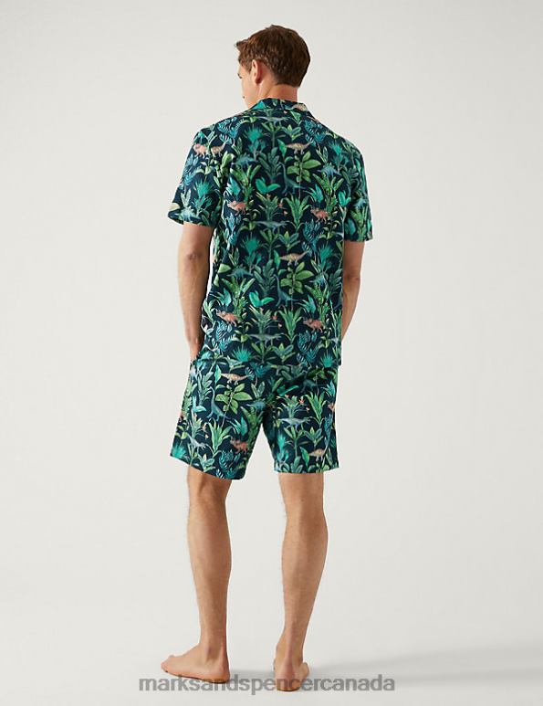 Men Navy Mix Clothing Marks & Spencer Pure Cotton Dinosaur Print Pyjama Set 20VTD6976 - Marks and Spencer Canada locations