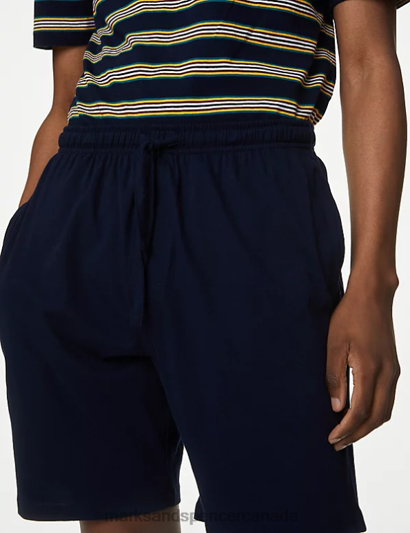 Men Navy Mix Clothing Marks & Spencer Pure Cotton Striped Pyjama Set 20VTD5046 - Marks and Spencer outlet