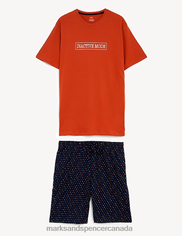 Marks and Spencer near me - Men Orange Mix Clothing Marks & Spencer Pure Cotton Inactive Mode Slogan Pyjama Set 20VTD4911