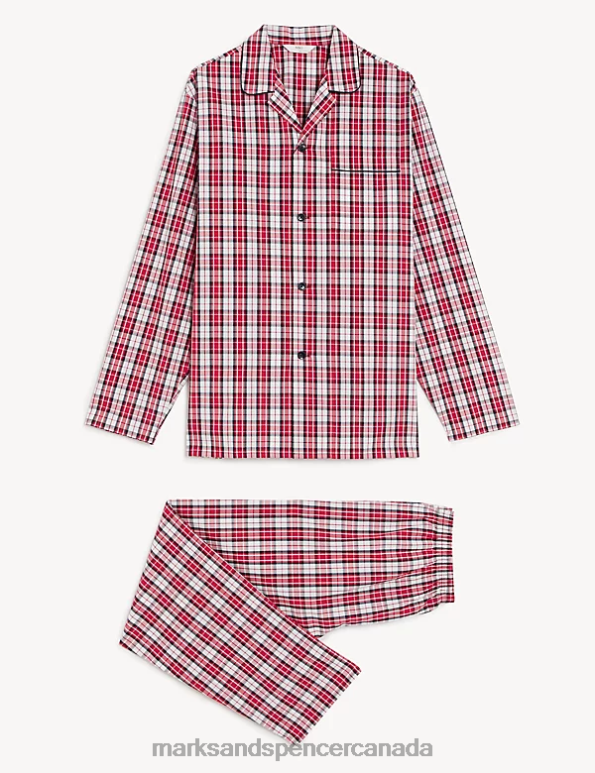 Marks and Spencer Canada - Men Red Mix Clothing Marks & Spencer Pure Cotton Checked Pyjama Set 20VTD6828