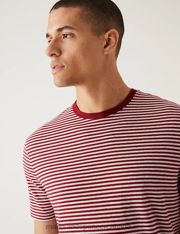 Marks and Spencer near me - Men Russet Clothing Marks & Spencer Pure Cotton Striped Loungewear Top 20VTD6275