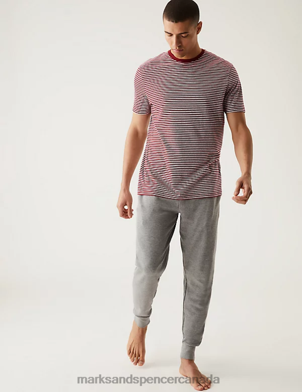 Marks and Spencer near me - Men Russet Clothing Marks & Spencer Pure Cotton Striped Loungewear Top 20VTD6275