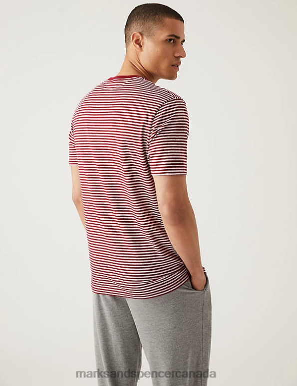 Marks and Spencer near me - Men Russet Clothing Marks & Spencer Pure Cotton Striped Loungewear Top 20VTD6275