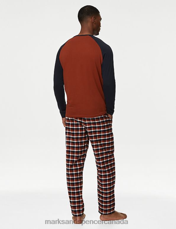 Men Rust Mix Clothing Marks & Spencer Brushed Cotton Checked Pyjama Set 20VTD5099 - Marks and Spencer online