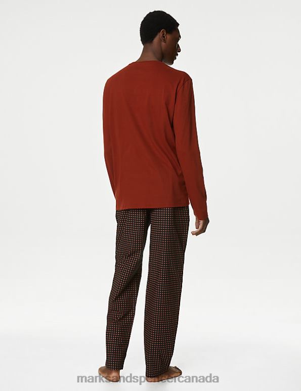 Marks and Spencer Canada - Men Rust Mix Clothing Marks & Spencer Pure Cotton Geometric Print Pyjama Set 20VTD5054