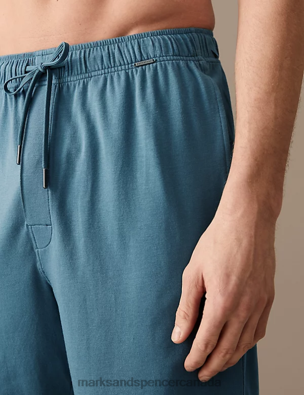 Marks and Spencer Canada - Men Turquoise Clothing Marks & Spencer Cotton Blend Pyjama Shorts 20VTD6624