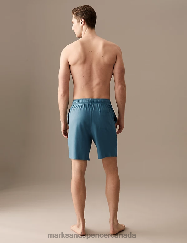 Marks and Spencer Canada - Men Turquoise Clothing Marks & Spencer Cotton Blend Pyjama Shorts 20VTD6624