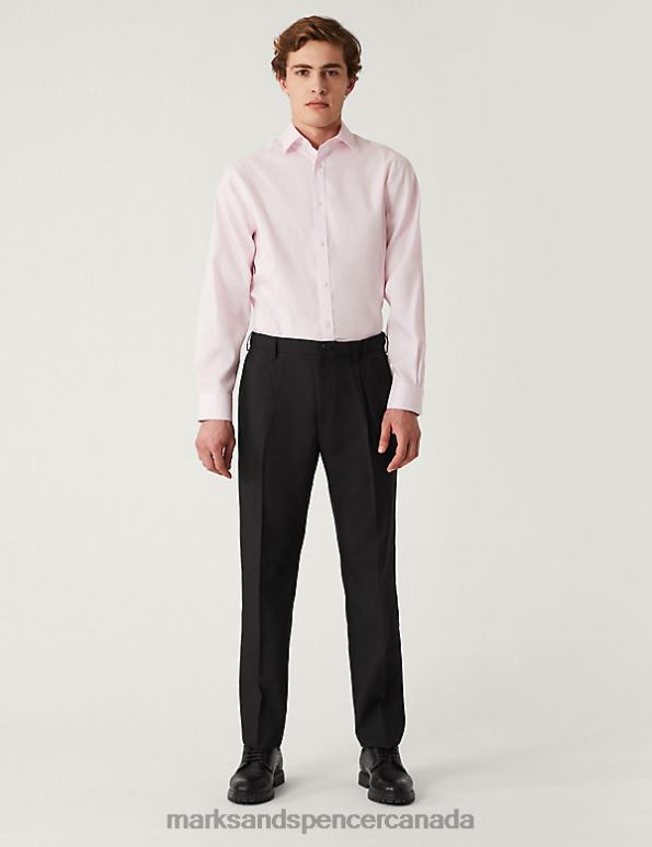 Men Black Clothing Marks & Spencer Regular Fit Single Pleat Trousers with Active Waist 20VTD5139 - Marks and Spencer online