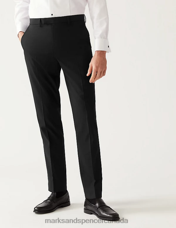 Men Black Clothing Marks & Spencer Slim Fit Flat Front Stretch Tuxedo Trousers 20VTD4776 - Marks and Spencer Canada locations