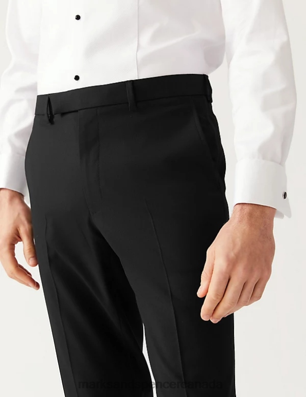 Men Black Clothing Marks & Spencer Slim Fit Flat Front Stretch Tuxedo Trousers 20VTD4776 - Marks and Spencer Canada locations